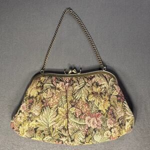 Floral Tapestry Kiss Lock Chain Handle Purse Vintage Stlye Handbag